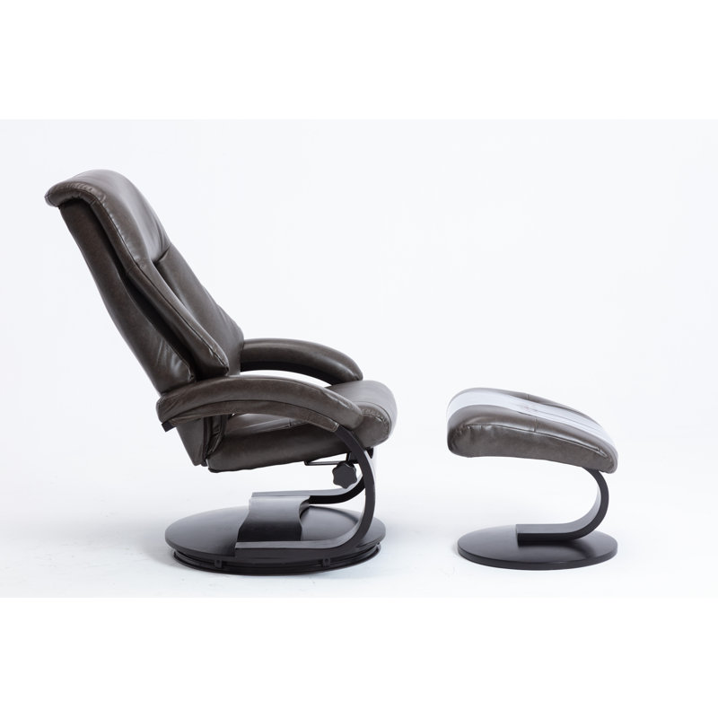 Black Faux Leather Swivel Recliner with Ottoman