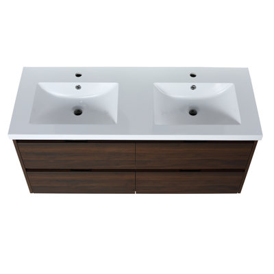 Base de meuble-lavabo mural simple 47,6 po Jasamine en noyer californien avec lavabo