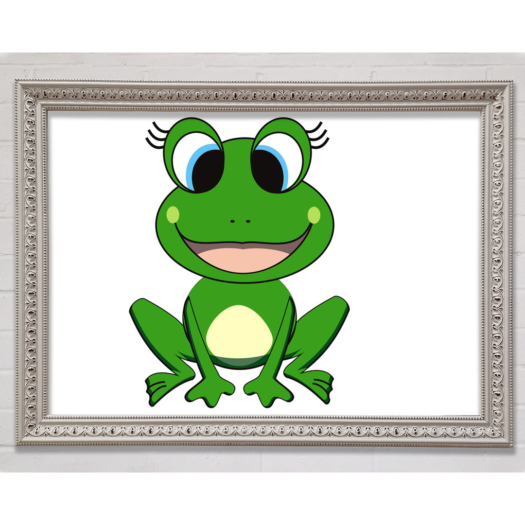 Gerahmtes Wandbild Happy Frog Ready To Leap in Hellblau