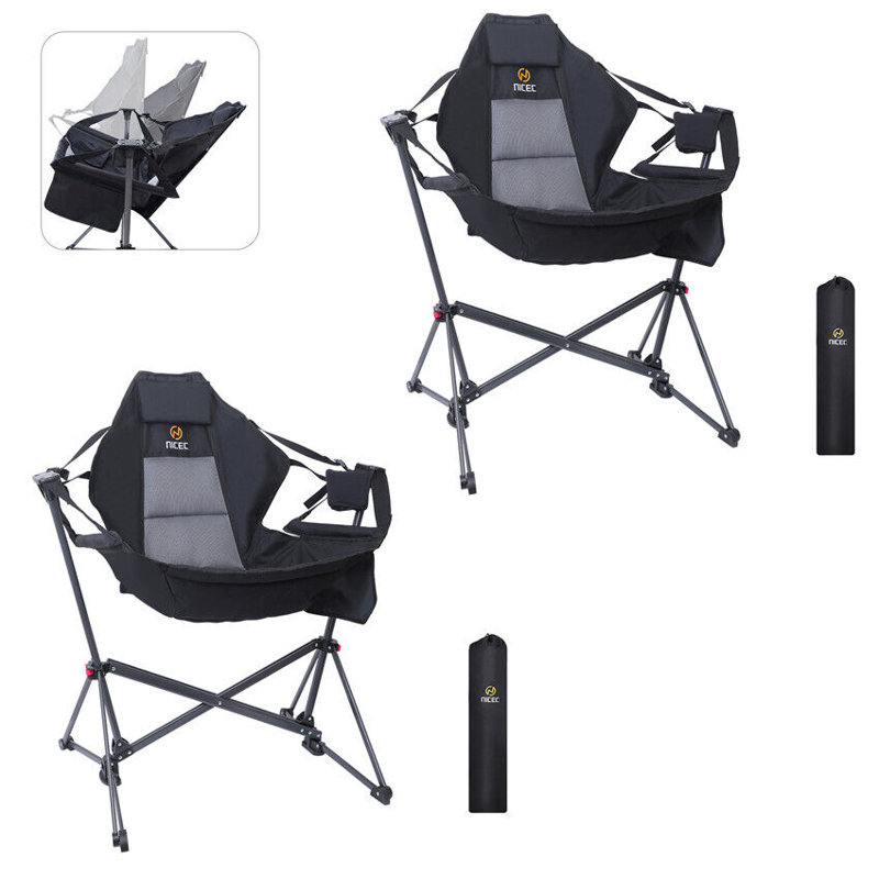 Chaise berçante hamac de camping avec support, haut dossier, porte-gobelet et poche latérale, robuste (paquet de 2)