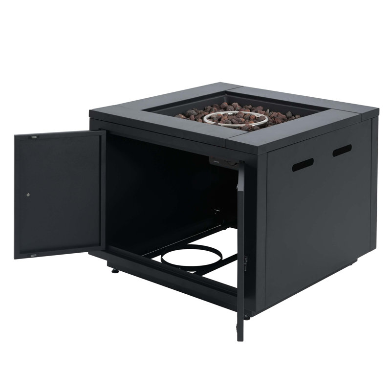 30Inch Square Steel Fire Pit Table, In Black,40000BTU