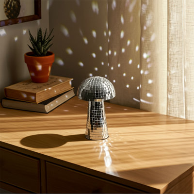 Metal and Glass Mushroom Figurine with Mirrored Accents.