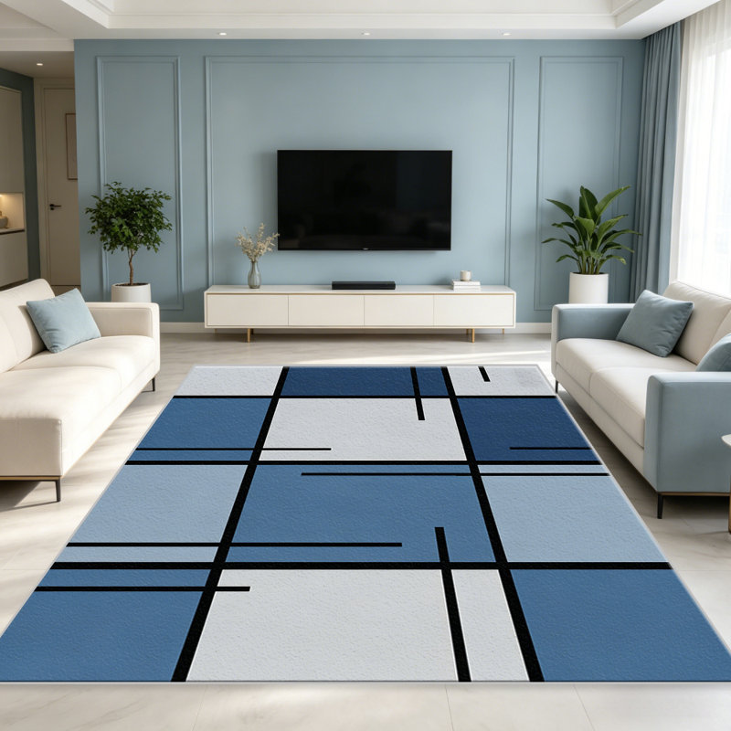 Blue Grid carpet-easy to clean, machine-washable, soft and comfortable; suitable for door mats, kitchens, living rooms, bedrooms, corridors, and laundry areas. Easy to clean, durable carpet for home decoration.