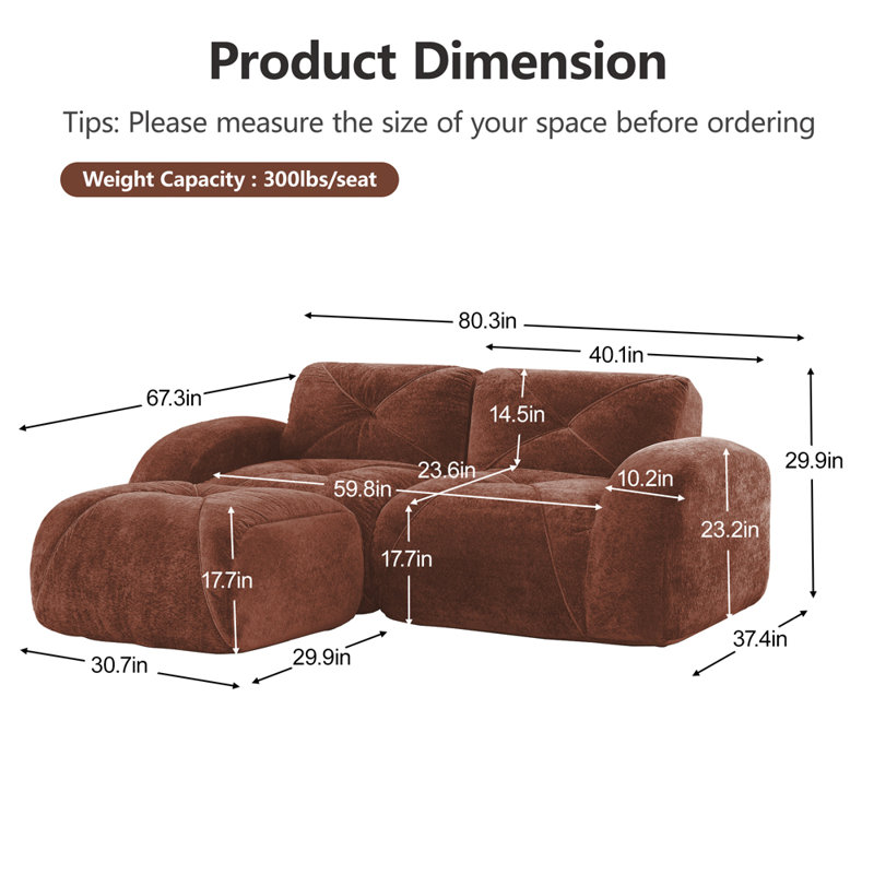 Modular Ottoman Velvet Sofa, Red Brown