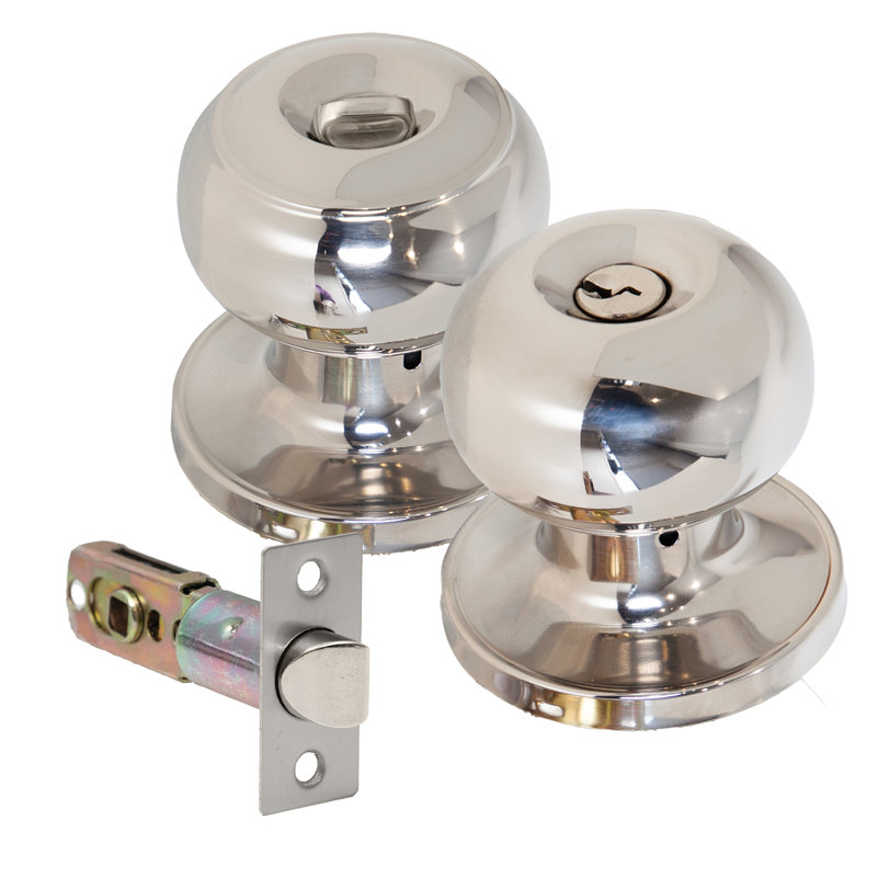 XFORT Bello Entrance Knob Set Polished Chrome, Door Knob with Lock for Internal Wooden Doors, Complete Set with Tubular Latch and 3 Keys