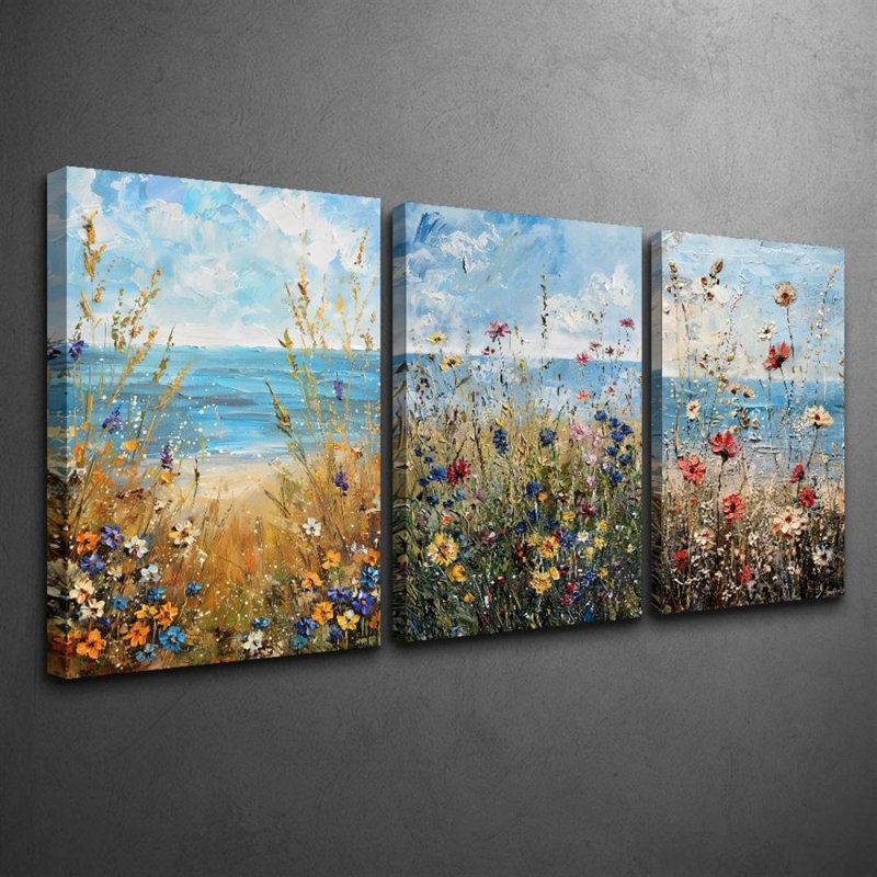 Impression sur toile 3 pièces Farmhouse Coastal Wildflower, 18 x 12 pouces 3 pièces