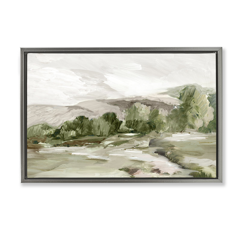  «Tree Line From Afar», toile flottante encadrée par Lera, H 17 po x l 25 po, Cadre flottant gris lustré