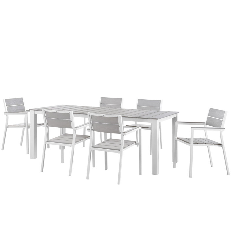6 - Person Patio Dining Set with Rectangular Table, 29.5" H x 35.5" W x 63" L, Gray/Black