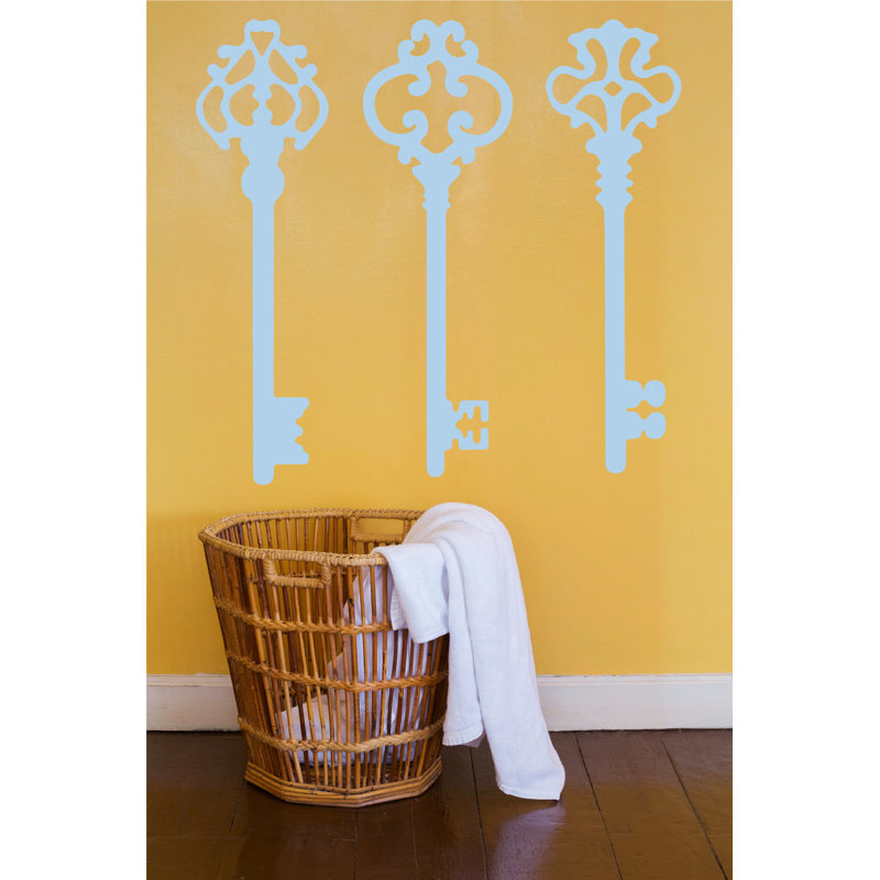Décalcomanie murale clés squelettes, H 45 po x l 46 po x P 0,01 po, Bleu poudré