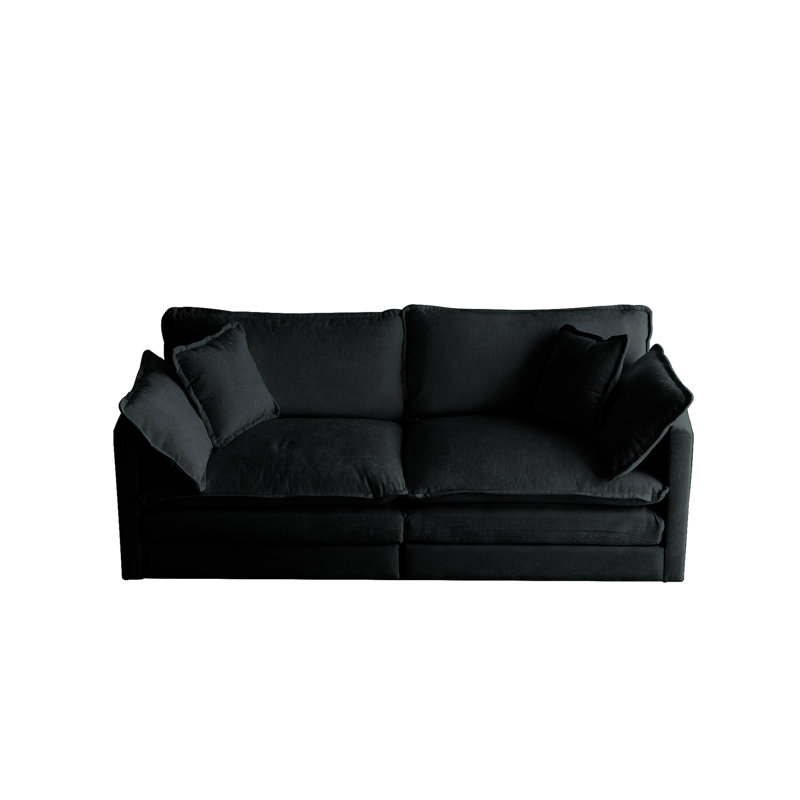 Couchette de salon 2 en chenille noire - rembourrée en bois massif avec rembourrage en éponge haute et confortable