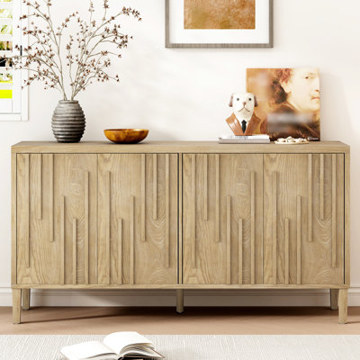 59.8" U-Style 4-Door Buffet With Hidden Handles, Solid Ash Veneer, For Hallway And Dining - Functional Storage Design, Wood Veneer Surface, Quick Assembly Manual Room Living Space Look, Guide