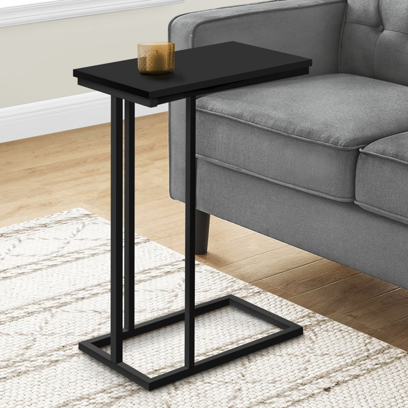 Table d'appoint, en forme de C, bout, côté, collation, salon, chambre à coucher, stratifié noir, métal noir, contemporain, moderne