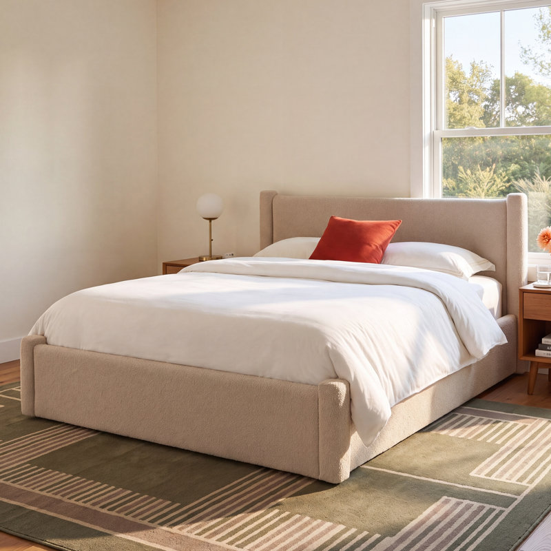 Dart Upholstered Platform Bed, King, Beige