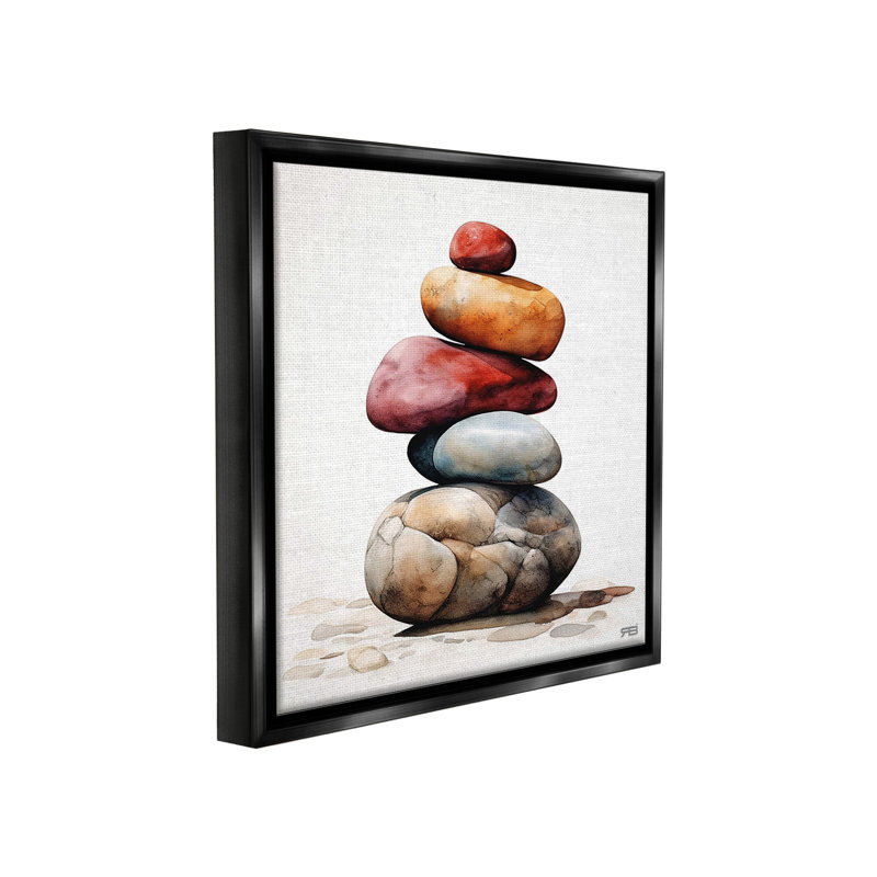 "Varied Stacked Rocks" par RB sur toile, Cadre flottant noir de jais, H 18 po x l 18 po