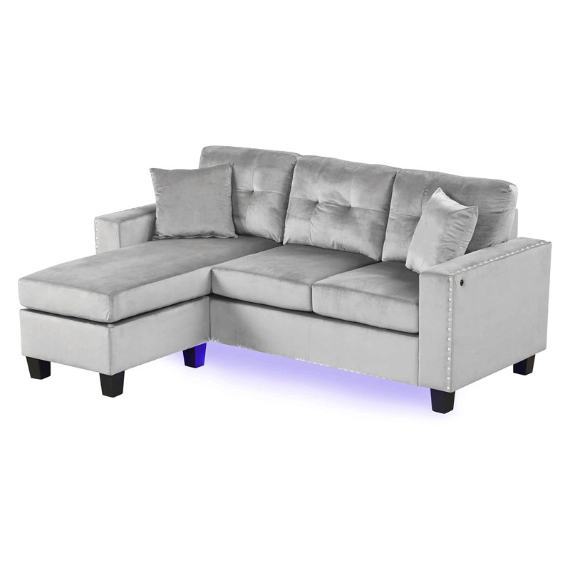 Canapé modulaire réversible avec lumière DEL et coussins décoratifs, Gris