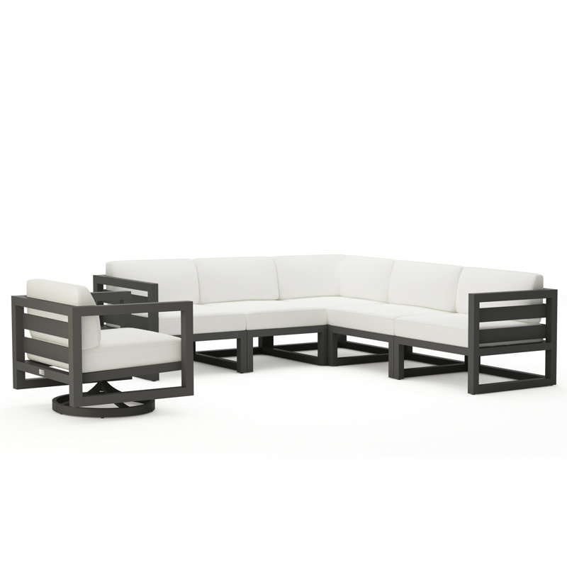 Avion 6 Piece Sectional Set With Swivel, Slate, Canvas Natural Sunbrella® Canvas