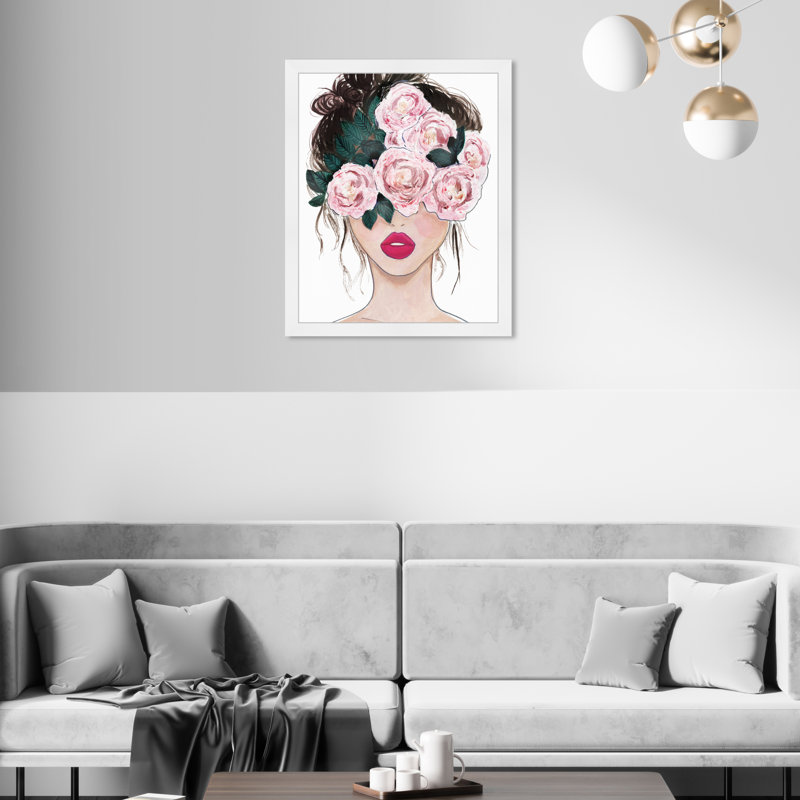 Flower Blind - Shadowbox, peinture sur papier, H 22 po x l 18 po, Cadre blanc