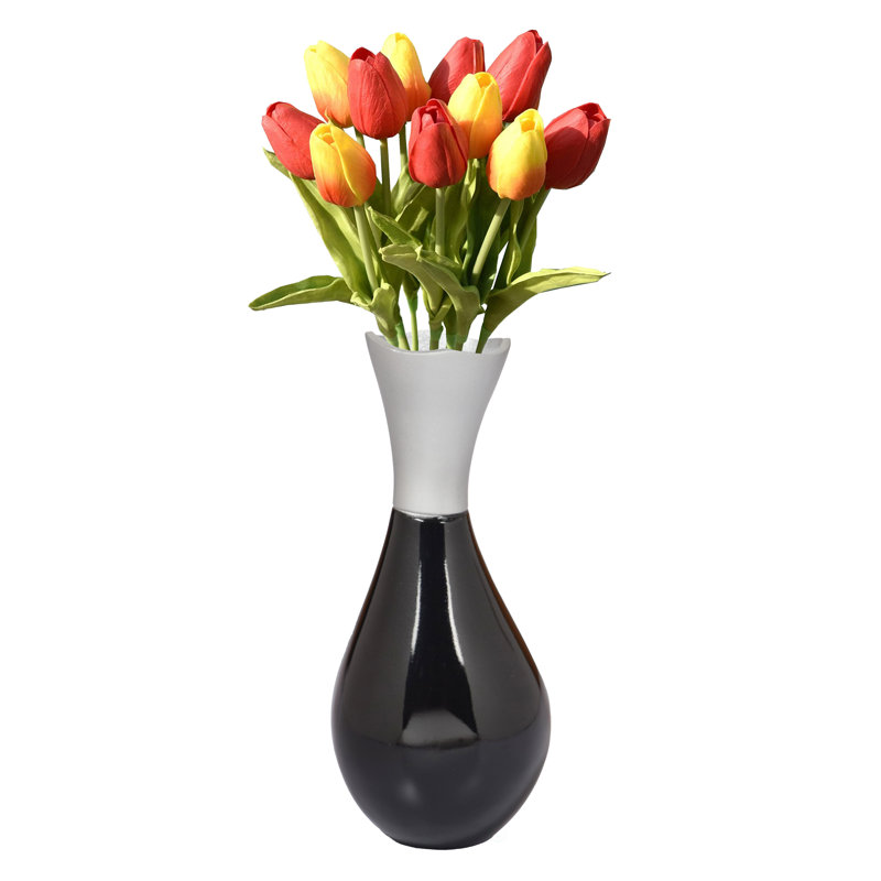 Vase de table décoratif en aluminium coulé en aluminium, deux tons noir et argent 9,75 pouces, Noir argent, 1