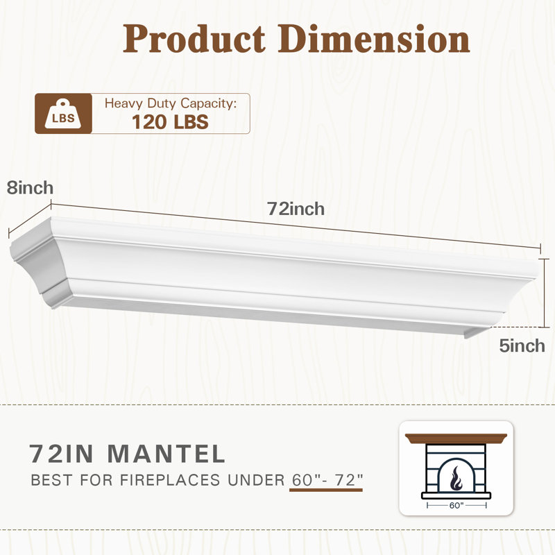 Solid Wood Fireplace Mantel, 72", White