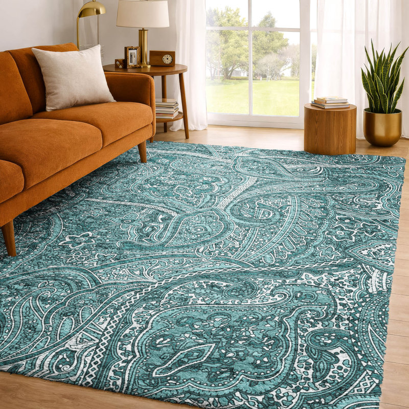 Tapis cachemire ADS623 de qualité supérieure lavable à la machine, Teal, 3' x 5'
