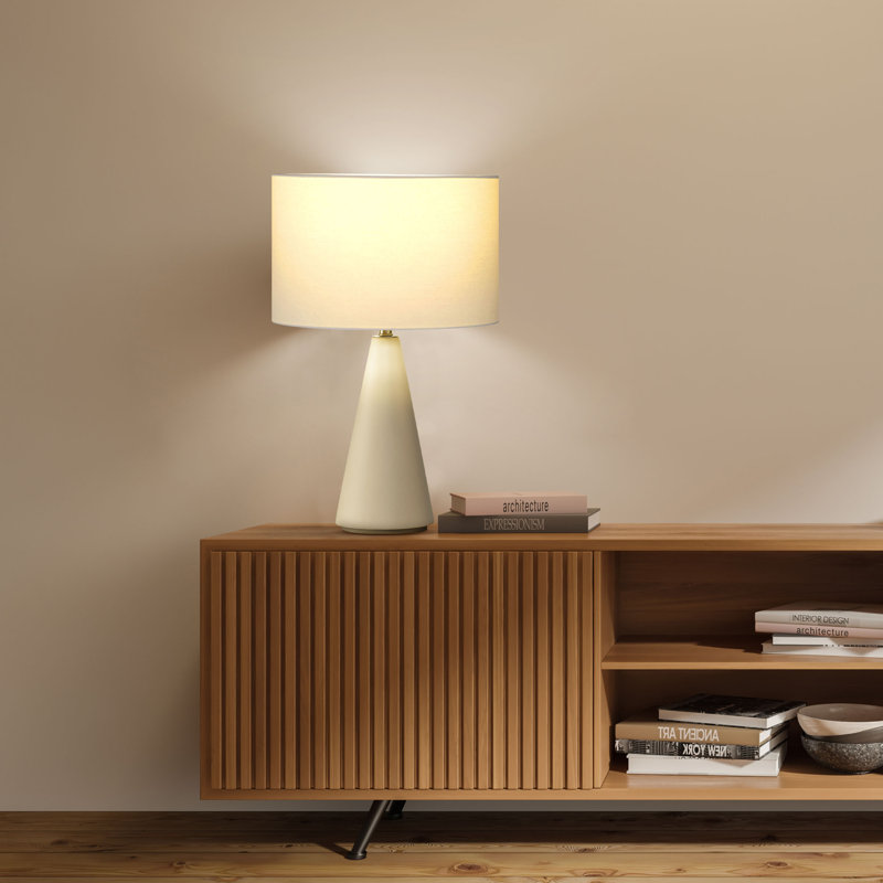 Brightech Nathaniel 20" Cement LED Table Lamp with Cream Cotton Drum Shade