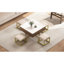 Ensemble de tables basses à plateau relevable moderne avec rangement et 4 repose-pieds blanc et noyer