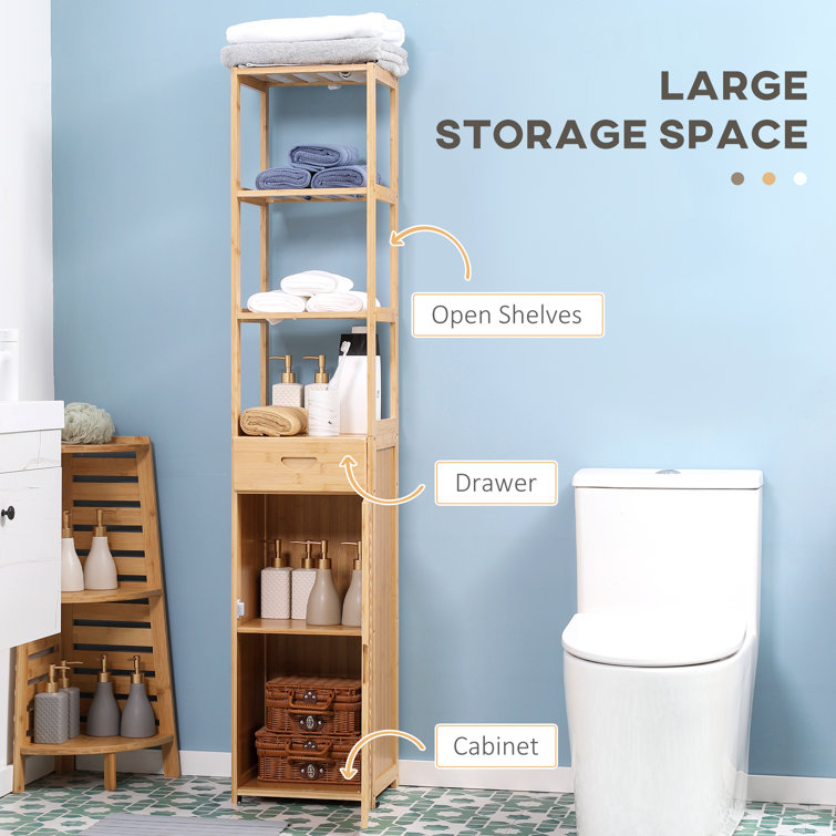 kleankin Tall Bathroom Cabinet, Slim Bathroom Storage Cabinet, Narrow Floor  Cabinet with 3 Drawers and 2 Open Shelves, Linen Tower for Small Space