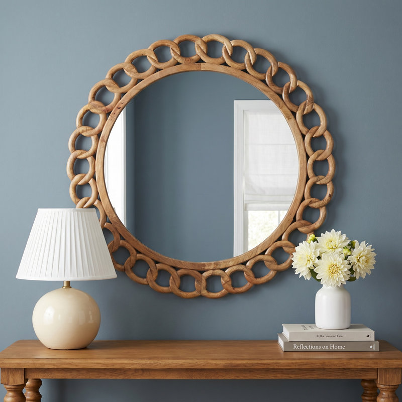 Dominic Solid Wood Circle Wall Mirror