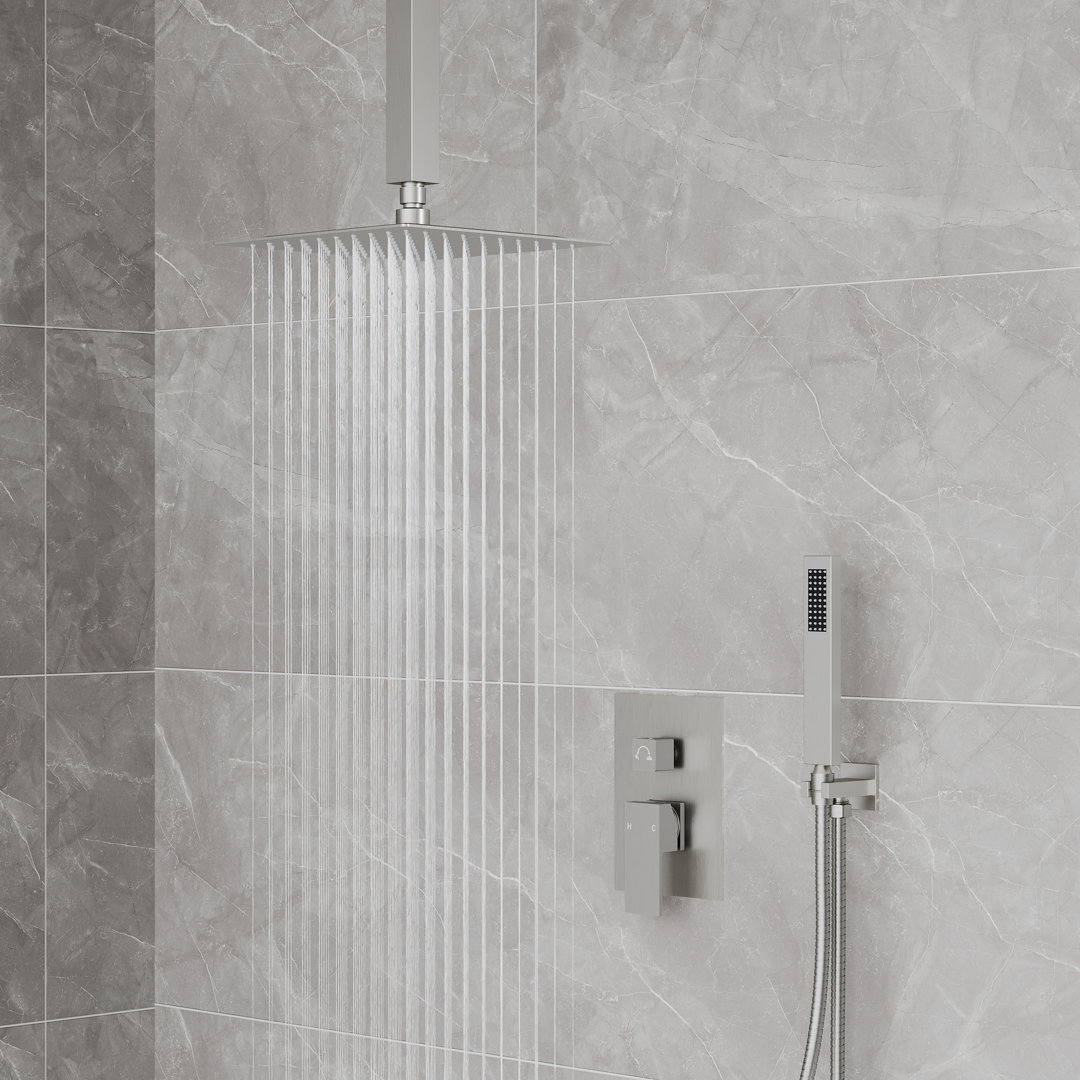 10" High-Pressure Rainfall Shower System, Ceiling-Mount Faucet Set with Handheld Spray, Pressure-Balanced Valve EVERSTEIN 