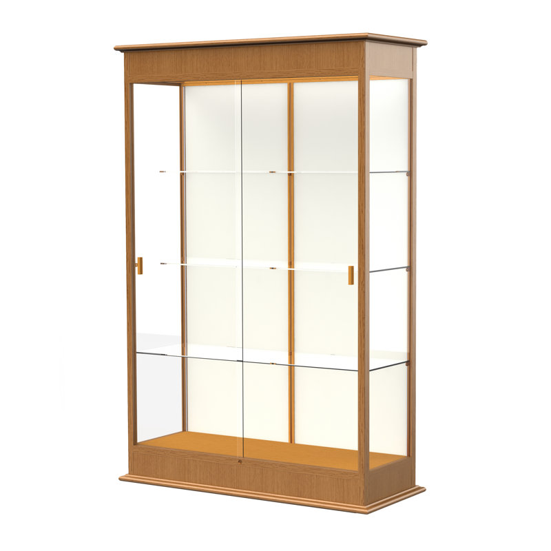 Vitrine lumineuse 77 "x 48" avec portes coulissantes Varsity Series, Plaque de tissu, Chêne Carmel