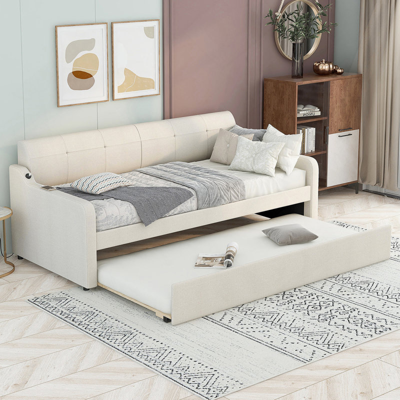 Upholstery Daybed with Trundle and USB Charging
