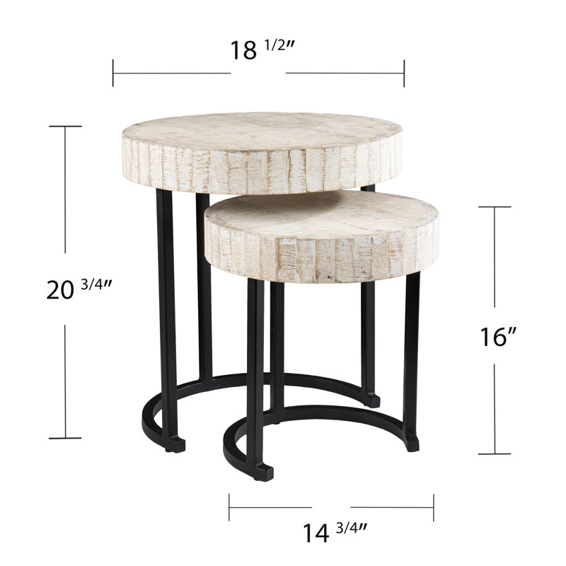 Kettil Solid Wood Top Nesting Tables, Whitewashed