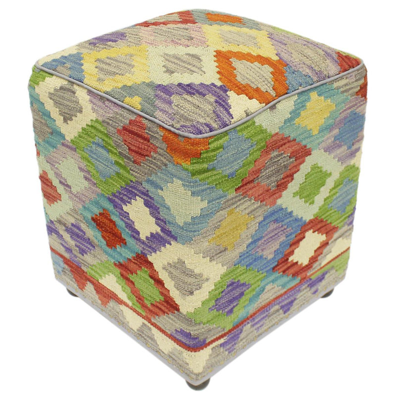 Repose-pieds standard carré de 15 po de largeur Aprea, Blue/Red/Rust/Beige/Dark Purple Wool