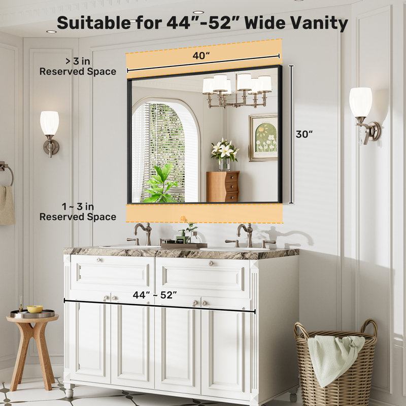 Matte Black Aluminum Alloy Framed Bathroom Vanity Mirror with HD Tempered Glass Ideal for Bathroom, Entryway, Living Room