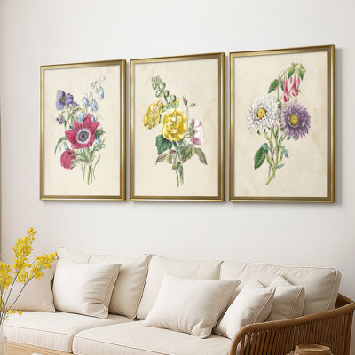Antique Garden Bouquet I - Toile tendue avec châssis sur mesure - 3 pièces