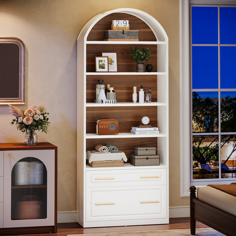 78.77'' Tall Bookcase With Drawers, White