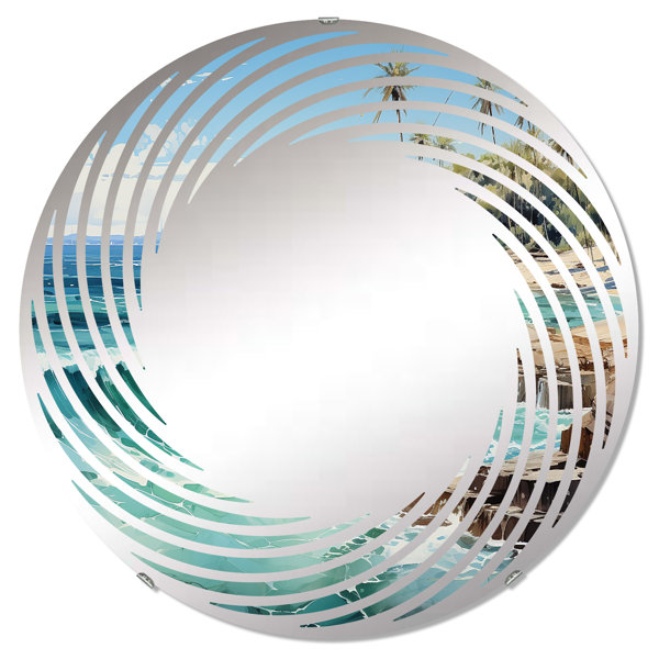 DesignArt Turquoise Palm Tree Tropics I Frameless Wall Mirror | Wayfair