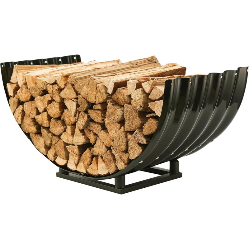 Support à bois de chauffage durable en métal noir demi-cercle
