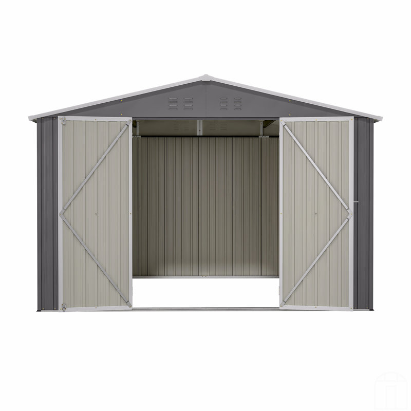 Remise de rangement extérieure 10 x 10 pi, grande remise à outils en métal avec structure à cadre actualisée et portes verrouillables, remise de jardin