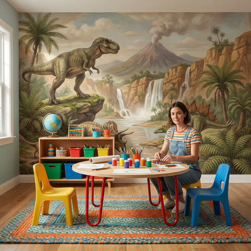Papier peint dinosaures nature préhistorique, 100 po x 96 po, Peler et coller