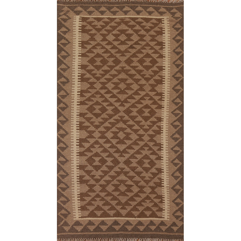 Brown Kilim Reversible Wool Area Rug 3x6