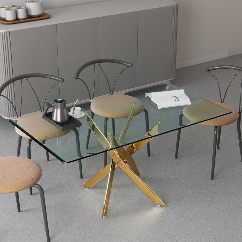 Table de salle à manger à tréteaux Boldberg Stlaurent, H 29,92 po x l 62,99 po x P 35,43 po, Doré