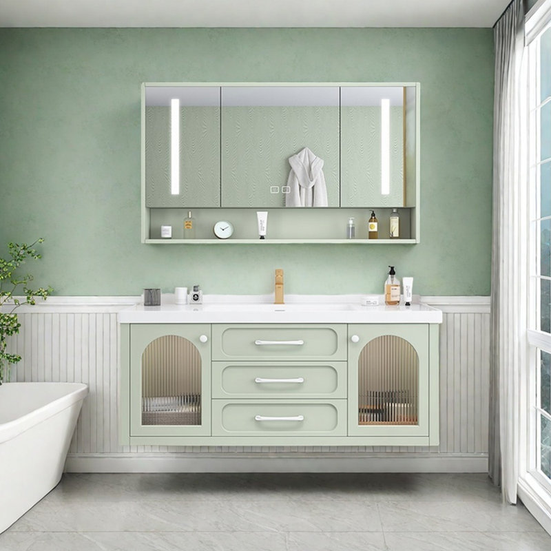 Armoire de salle de bain style français de luxe simple, Vert clair