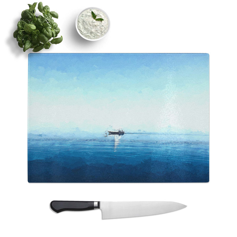 Tempered Glass Solo Sailing Boat Across the Sea Chopping Board, 28.5 cm W x 20 cm L