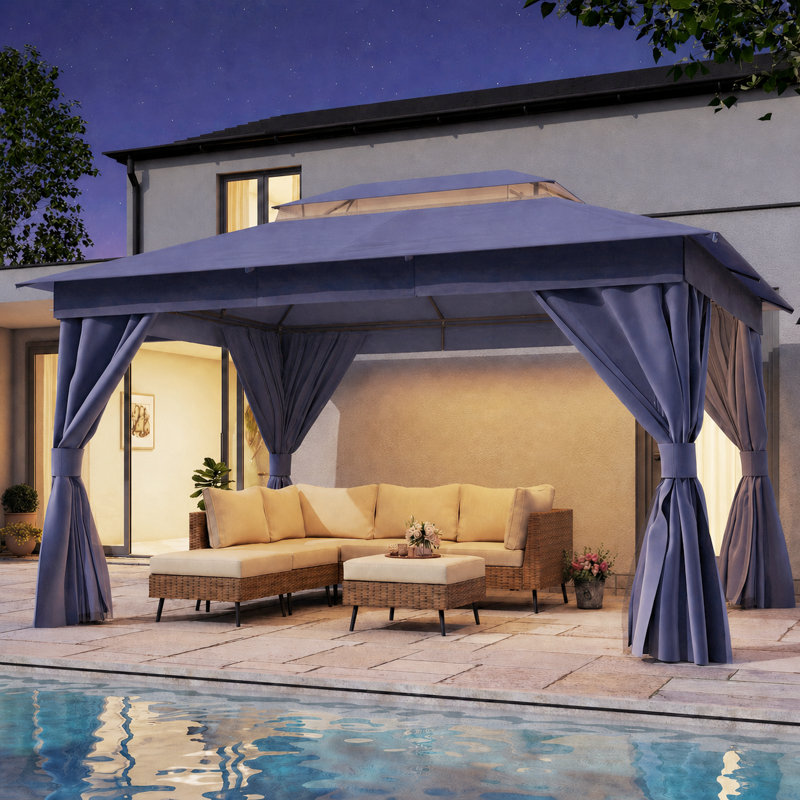 Pavillon de jardin en acier, 10 x 13 pi, Bleu marine