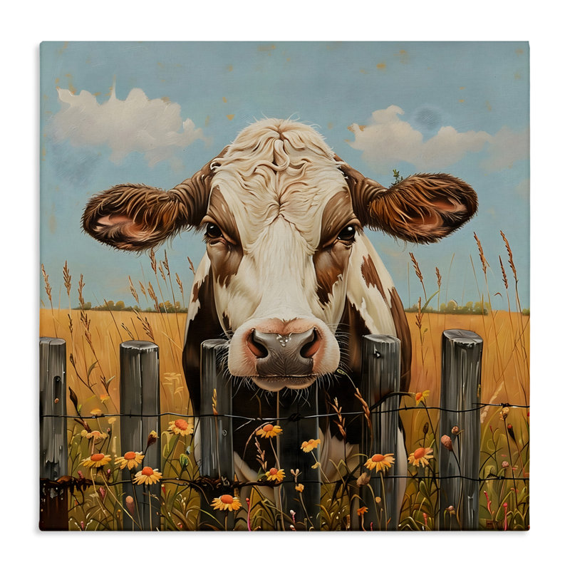 Toile de clôture Cow & Daisies, conception par LSR Creative Studio, H 30 po x l 30 po