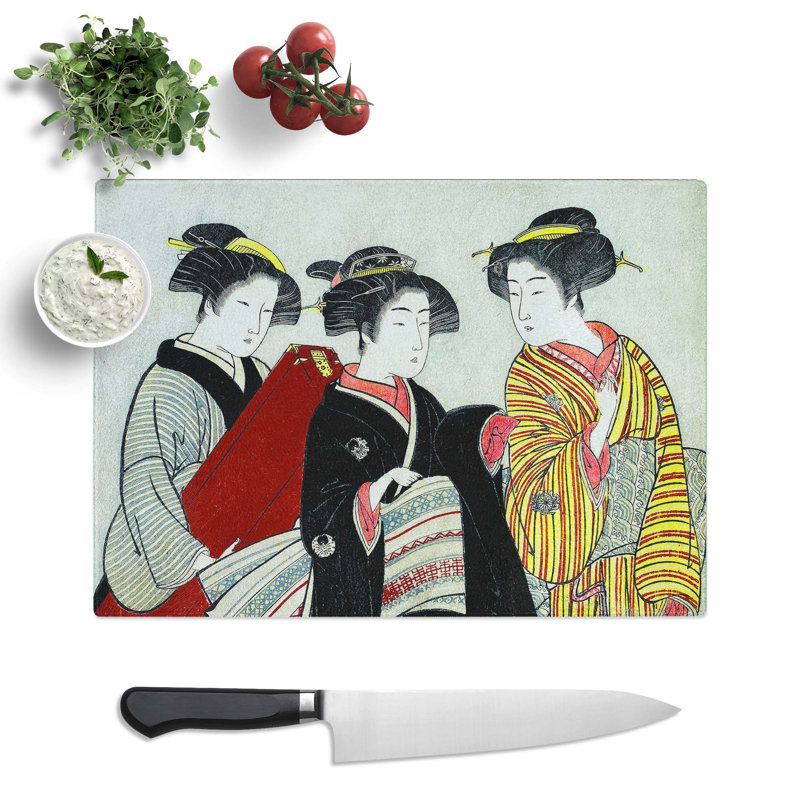 Tempered Glass Two Geishas out Walking by Kitao Shigemasa Chopping Board, 39 cm x 28.5 cm