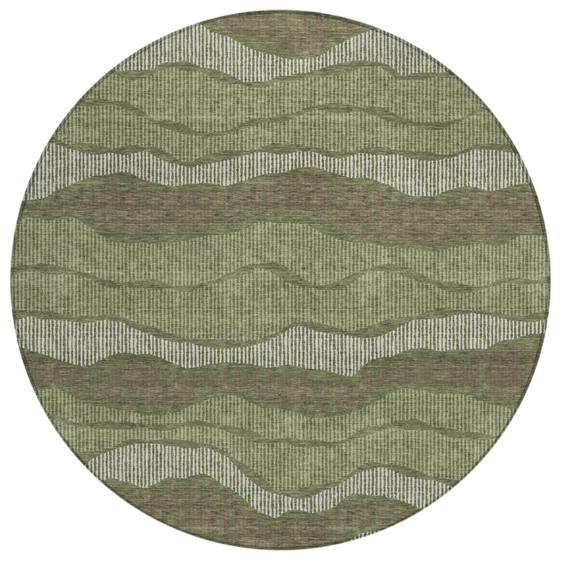 Machine Washable Indoor/Outdoor Chantille ACN2849 Stripes Rug, Olive, 8' Round