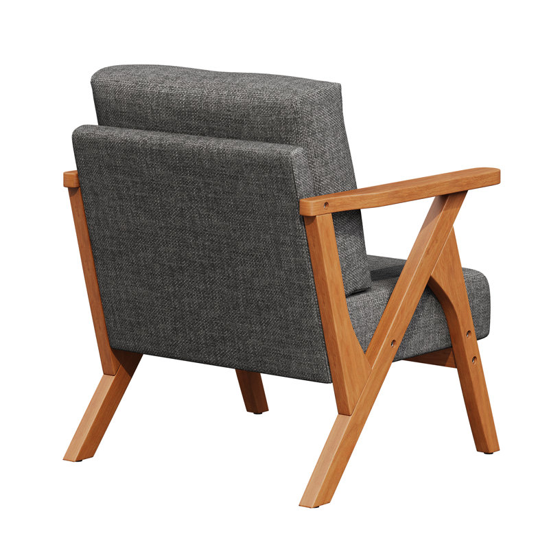 Fauteuil rembourré avec structure en bois, Lin gris