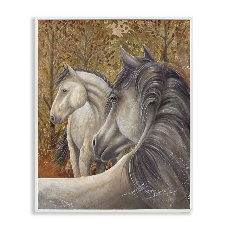 Chevaux dans la forêt automnale, estampe numérique, conception de Jody Bergsma, H 20 po x l 16 po